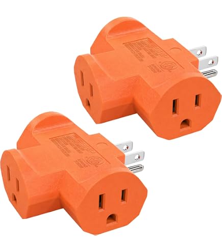 GE 3-Outlet Grounded T-Shaped Tap Adapter, Heavy Duty, Black